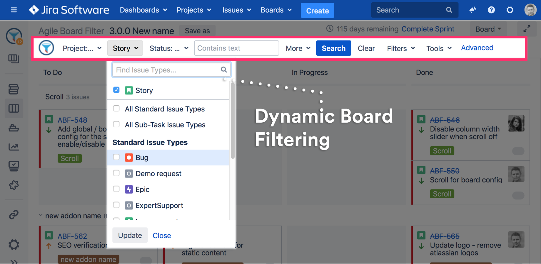 User-Friendly search bar for Board & Backlog