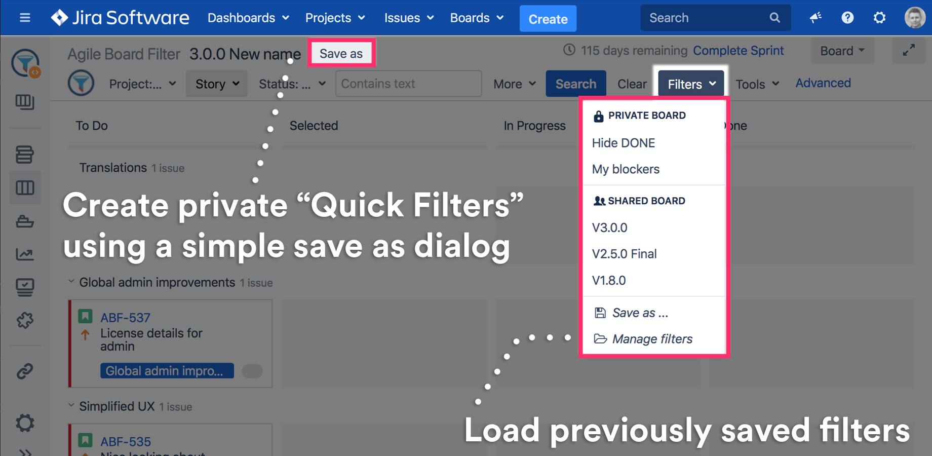 Private "Quick Filters" for board & backlog
