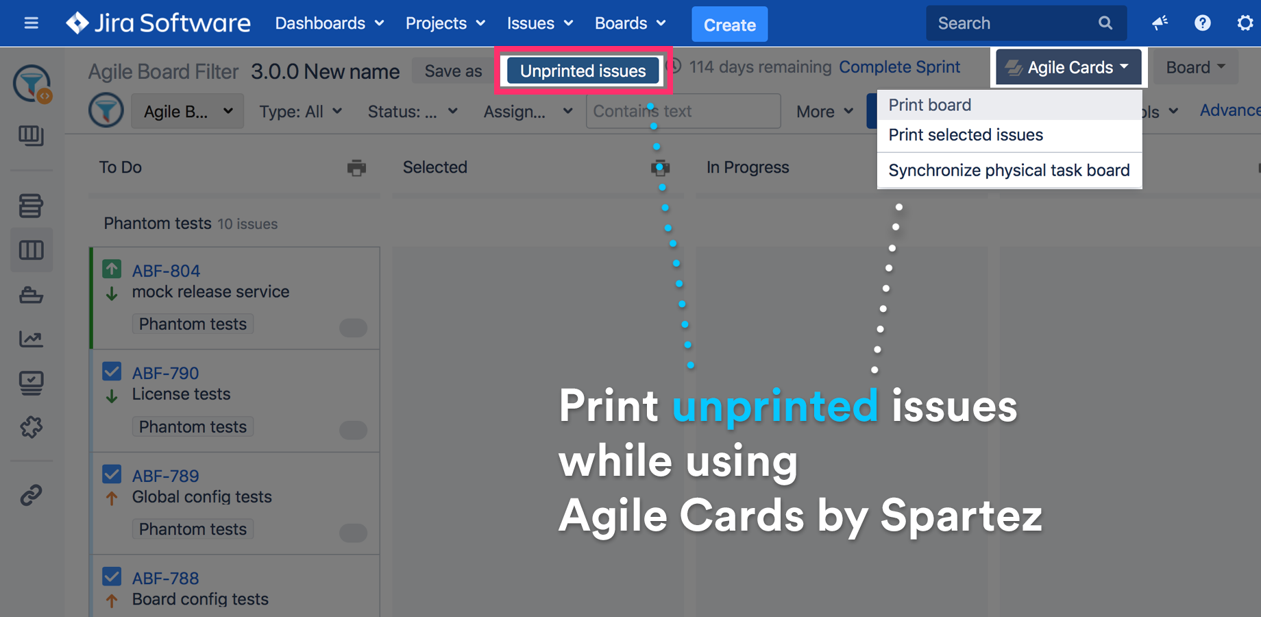 Find unprinted cards (Agile Cards by Spartez Integration)