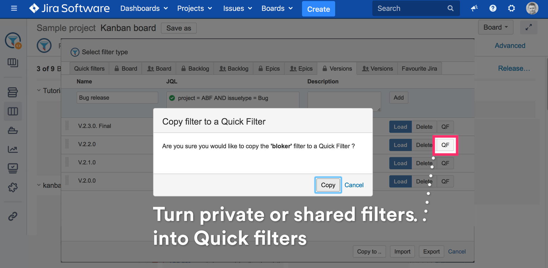 Turn private filters into Quick Filters