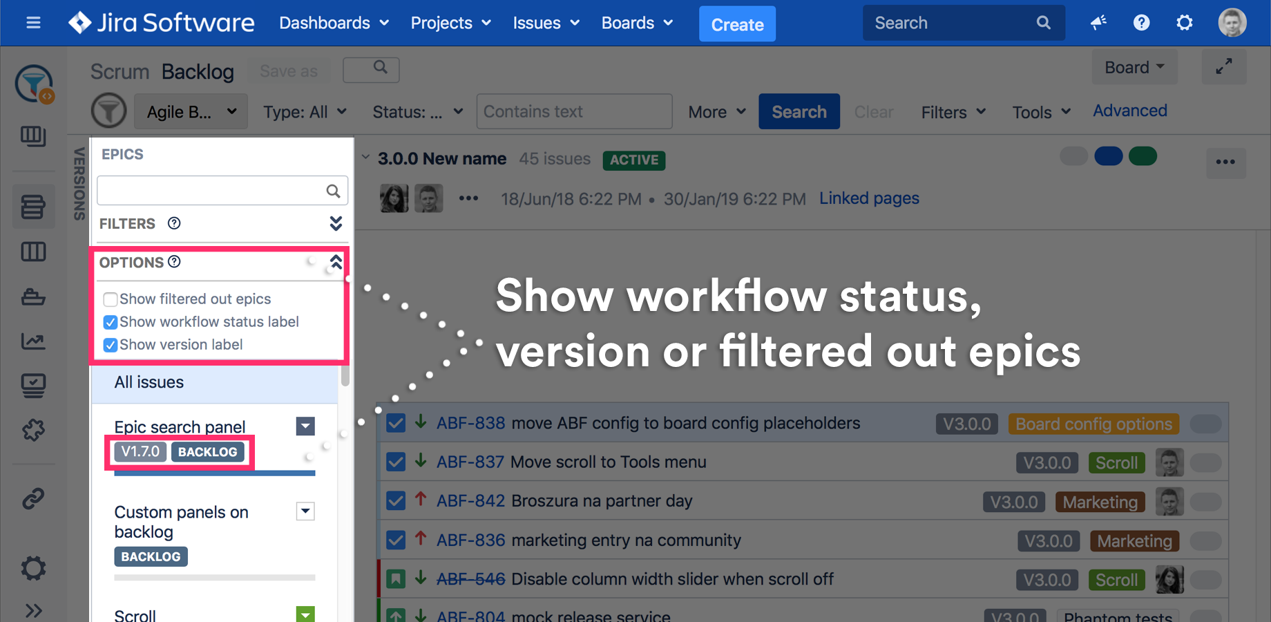 Status labels and warnings