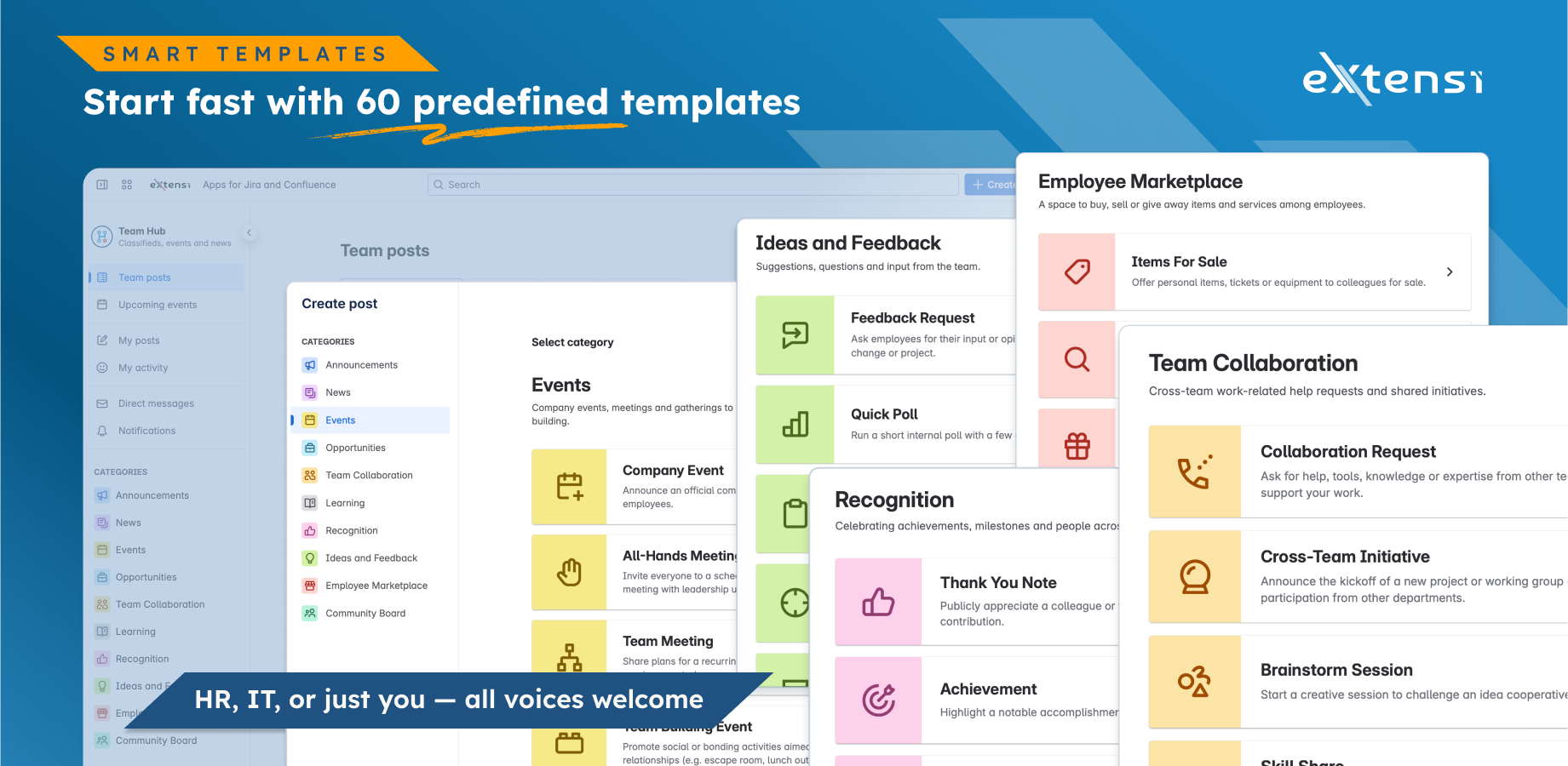 Publish in seconds with 60+ guided templates